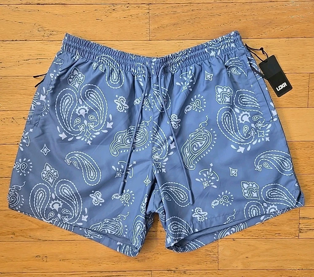 LCKR AA Nylon Shorts Men's Size Large 6" Inseam With Mesh Lining Tossed Paisley