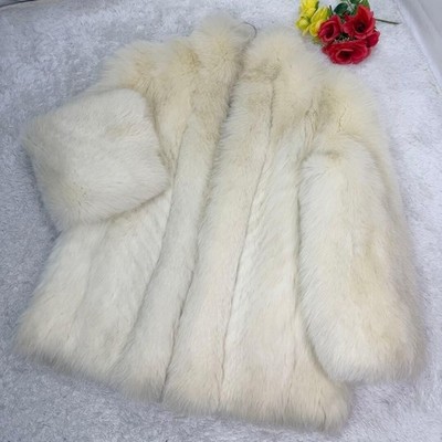 Saga Fox Royal Shadow Fox Echtpelzmantel Damen Elfenbein Plüsch Oversized...