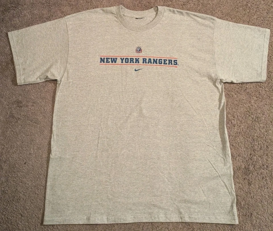 Винтажная мужская футболка Nike NHL New York Rangers со статуей Свободы логотипом серая 2XL - Изображение 2 из 4