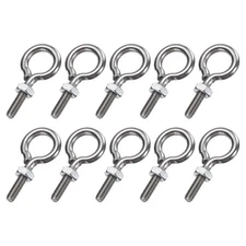 10 Pack Eye Bolts, M3 x 15mm Threaded EyeBolt Silver Eye Hooks with Nut