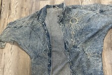 Vintage 80's acid washed OVERSIZED denim jean jacket EMBELLISHED PAINTED M