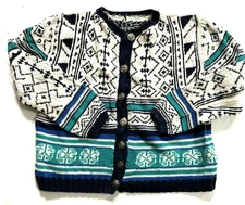 Vintage Womens Cardigan Grama Fair Isle Nordic Sweater Knit Holiday Festive