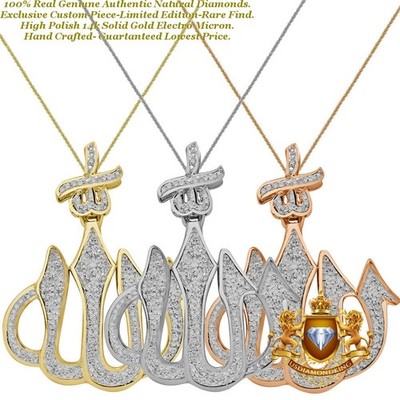 Real Genuine Natural Diamond Allah God Muslim Islamic Arabic Pendant Charm 1.50''