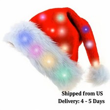 Light-Up Santa Hat  Plush LED Christmas Hat for Adults  Xmas  New Year Party