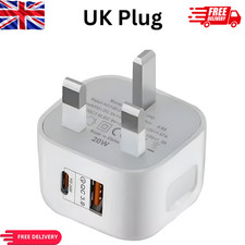 Fast Charging Dual Port Plug 20W - Type C & USB A Charger Adapter for UK Device