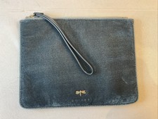 Oushka Pouch Bag Velvet Charcoal /Black Size 9 x 7 Inches Leather Strap Evening