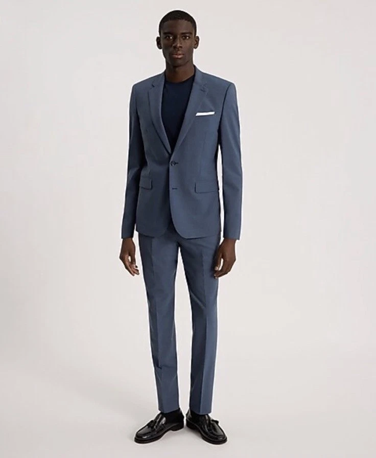 Chaqueta Traje Express Extra Slim Azul Polvoriento Mezcla Lana Lavable Tecnología Moderna 36R Foto 4 de 4