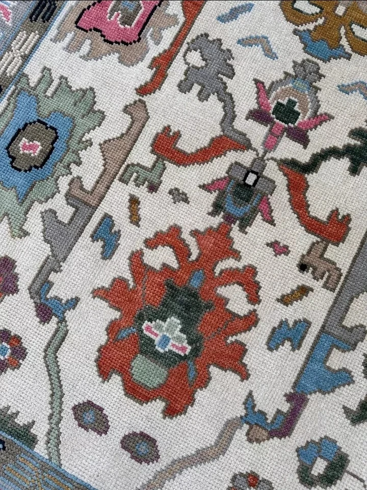 NEW Oushak Area Rug  Ivory Blue Hand-Knotted Wool Transitional Floral Carp - Image 3 of 4