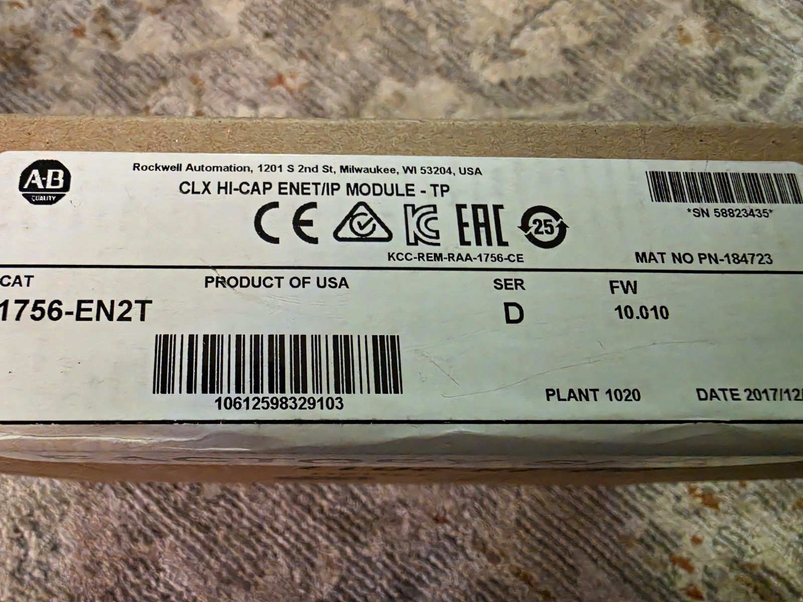 Allen-Bradley 1756-EN2T /D ControlLogix EtherNet/IP 10/100 Mbps Bridge Module