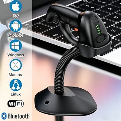USB Handheld Barcode Scanner Inventory 2D 1D QR Code Reader with Stand for PC