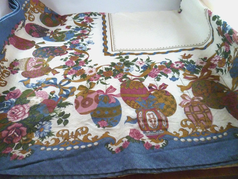 Wilton Court Tablecloth Spring Easter Eggs Floral Garden White Blue Pinks 62X100 - Image 2 of 4