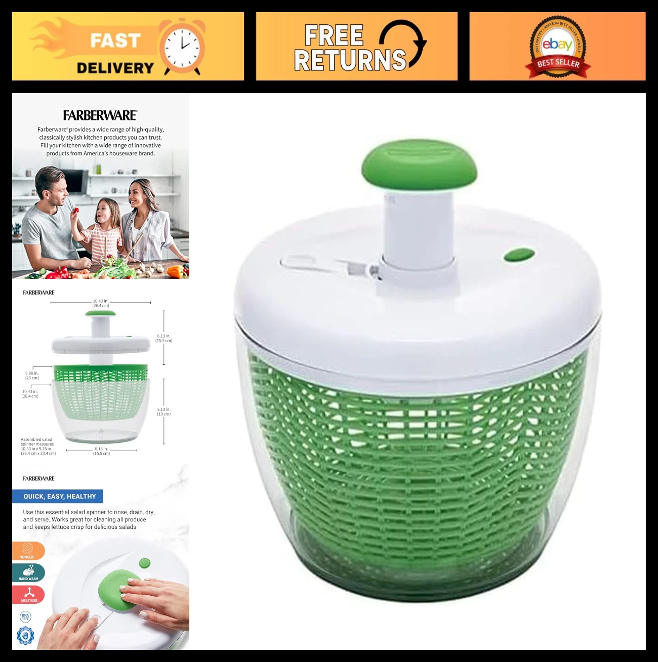 Pro Pump Salad Spinner with Bowl & Colander - 6.6 Quart, Easy Drain System, Gree
Opens in a new wind