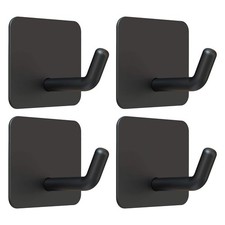 Adhesive Hooks for Shower Wall, Heavy Duty, Black, 4 Pcs