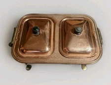 Vintage Copper & Brass Double Chafing Dish Server Brass Stand 