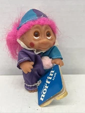 1985 NORFIN DAM Troll Doll 3" Clown Purple And Teal w/tag