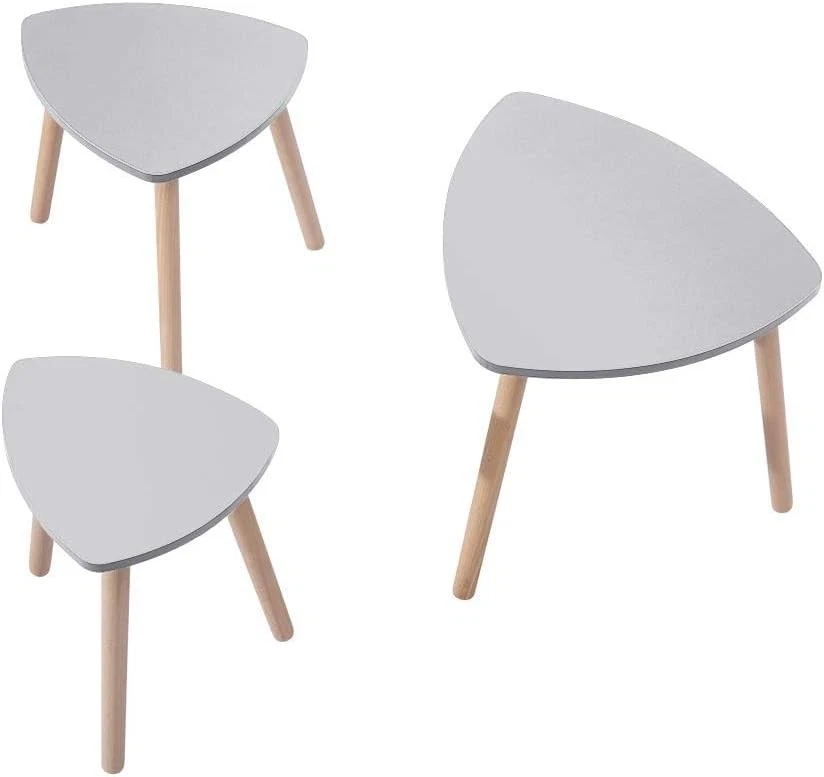 Nest of 3 Modern Coffee End Tables Gray Triangular Wood Space Saving Set - Image 2 of 4