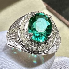 Green Emerald Gemstone Ring For Men's With 925 Sterling Silver Oval Cut Ring