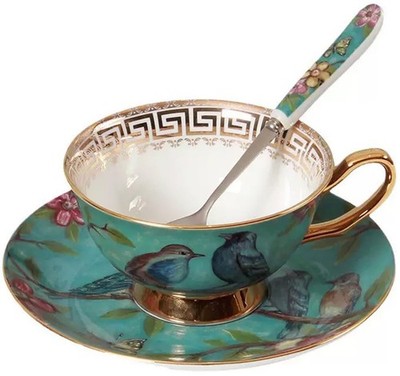 YBK Tech Euro Style Cup& Saucer Set Art Bone China Ceramic Tea Coffee Cup for Br