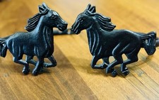 Cast Iron Horse  Mustang Curtain Tie Backs Rustic  5&rdquo; length Black Pair Country