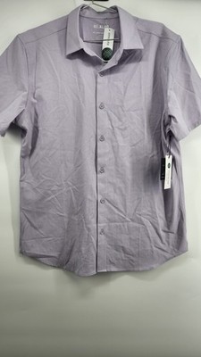 01.Algo Mens Large Tall Purple Gridtech Tommy Short Sleeve Commuter Shirt NWT