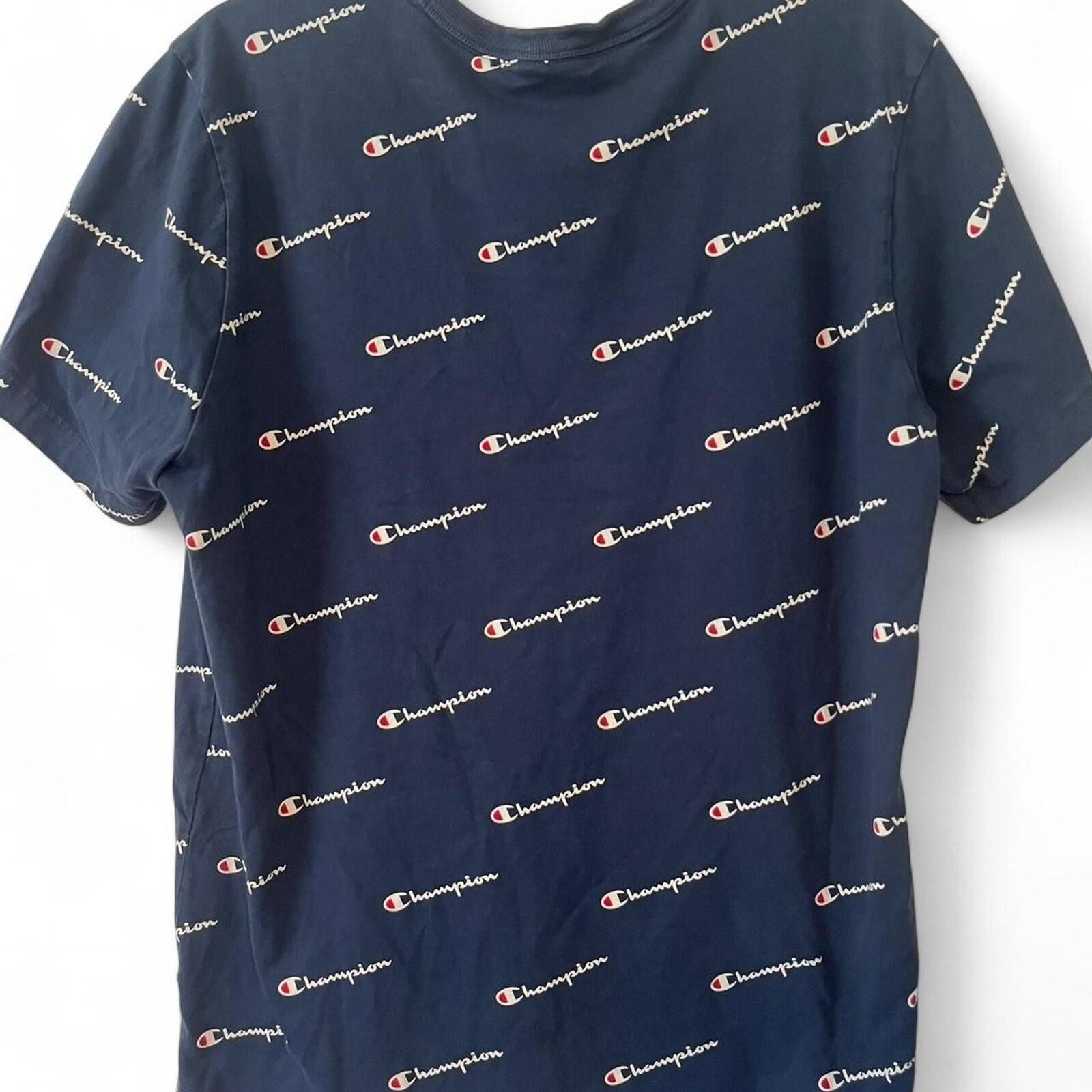 Champion Navy Blue Allover Logo Print T-Shirt Size Large image 2