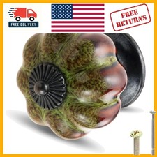 Handmade Green Ceramic Drawer Knobs - Vintage Pumpkin Design for Cabinets