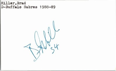 1980's -Brad Miller- Signed/Autograph/Auto Index Card Buffalo Sabres NHL