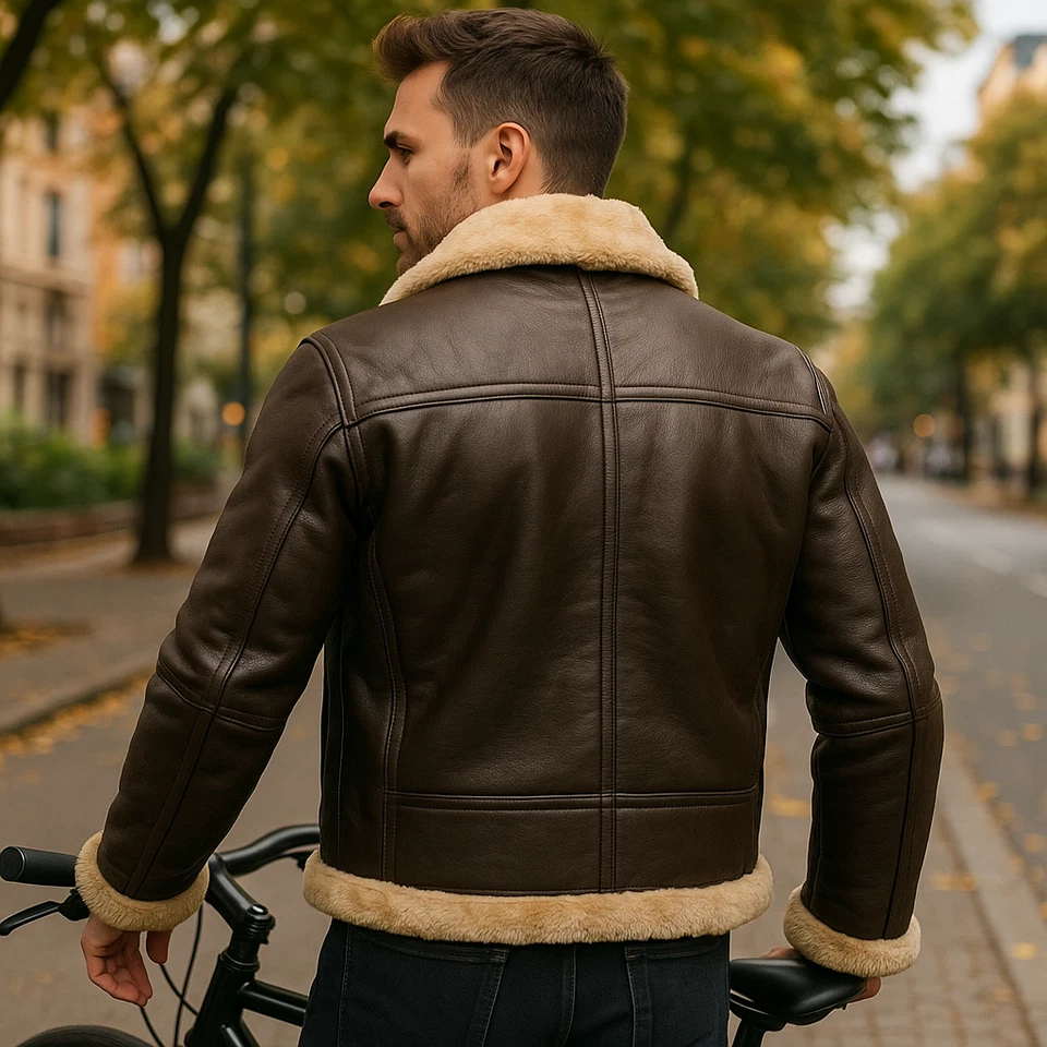 B3 RAF Brown Bomber Flying Aviator Fur Irvin Real Leather Shearling Mens Jacket - Image 2 of 4