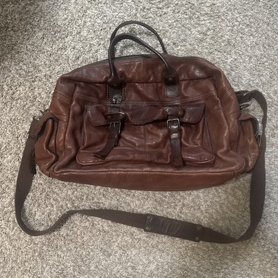 JOHN VARVATOS USA Canvas & Leather Weekender Duffle Bag Brown Large