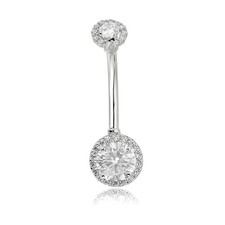 AVORA 10K Gold Cubic Zirconia CZ Frame Belly Button Ring Body Jewelry (14 Gauge)
