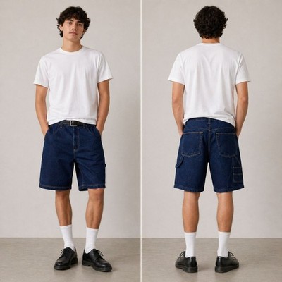 Foot Locker Y2K Denim Carpenter Shorts Dark Wash Normcore Streetwear Mens 36