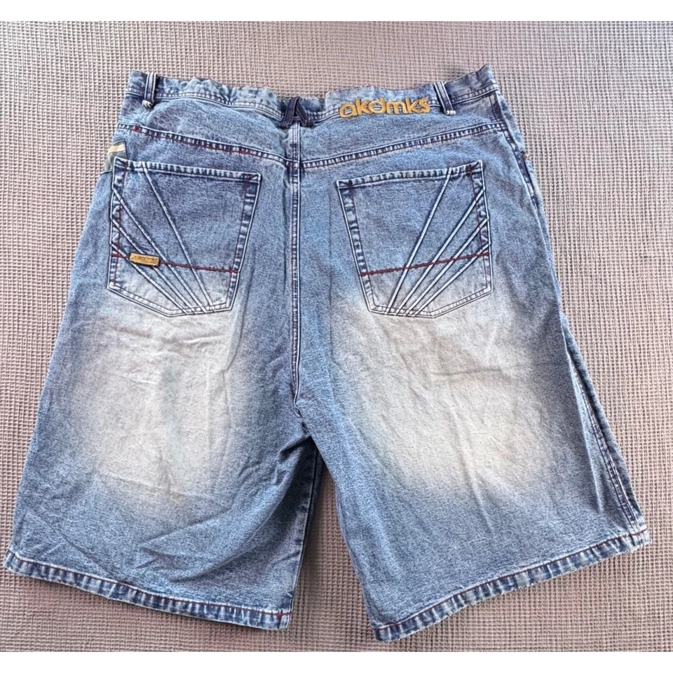 VTG Akademiks Mens Denim Shorts 42 Blue Acid Wash Embroidered Pockets Y2K - Image 2 of 4