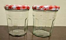 Lot of 2 Empty Bonne Maman 13oz. Glass Jelly Jam Jars 3.75" Tall Decagon Red