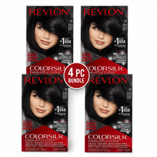 4PC - Revlon ColorSilk Beautiful 11 Soft Black Permanent Hair Dye Ammonia Free