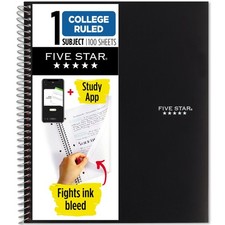 Five Star Spiral Notebook Plus Study App, 1 Subject, 8-1/2" x 11", Black