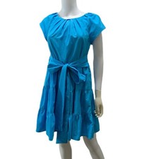 Eva Franco Anthropologie Women’s Size 2 Turquoise Pleated Neck Tiered Dress NEW