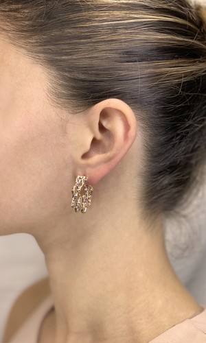 14 Kt Weiß- und Gelbgold dreireihiger Zick-Zack-Wellen-Ohrring mit Steckknopfverschluss - Bild 2 von 3