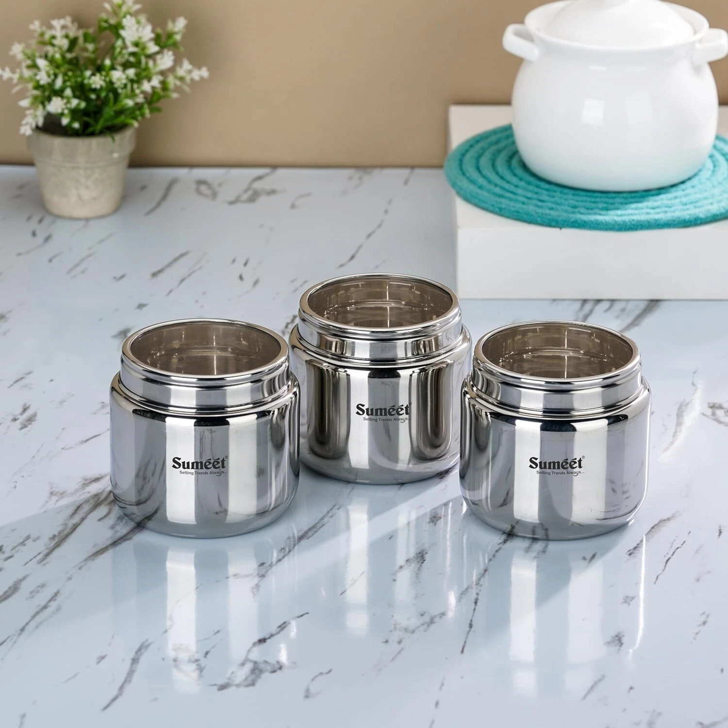 Stainless Steel Canisters/Dabba/Storage Containers with See Through - Pack of 3