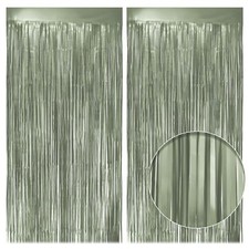 2 Pack Metallic Lime Green Fringe Backdrop 3.2x8.2ft Tinsel Curtains Streamers