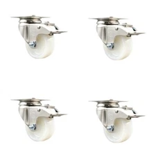 3 Inch 316SS Nylon Wheel Swivel Top Plate Caster Set Total Lock Brake SCC