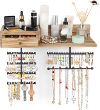 Jewelry Organizer Hanging Wall Mounted Jewelry Holder with Rustic Wood Drawer