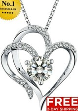 NEW 14K WHITE GOLD CUBIC ZIRCONIA NECKLACE VALENTINES DAY GIFT HER HEART LOVE
