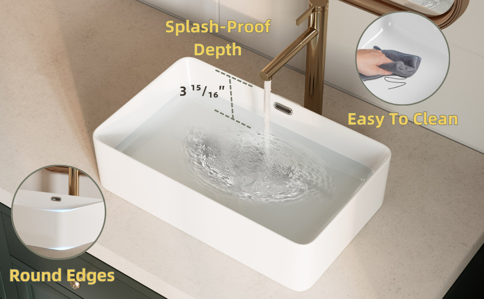 Los Flexi 22" x 13" White Porcelain Rectangular Vessel Sink with Rear Overflow