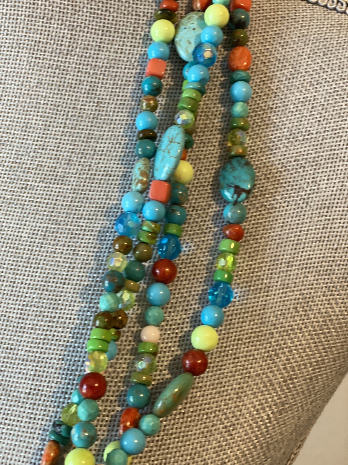 Rocki Gorman Glitter Rocks Long Turquoise Multi-Stone Beaded Necklace ...
