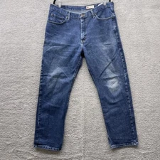 Wrangler Men Jean Blue Denim Straight Mid Rise Pockets Logo Size 38X30