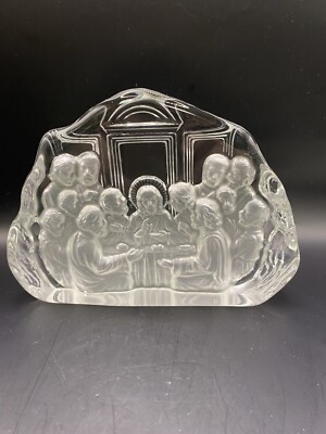 The Last Supper Glass Crystal Clear / Frosted Block Sculpture Paperweight Heavy