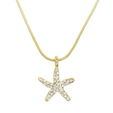 Starfish Necklace Rhinestone Crystal .75" Pendant SeaLife Beach GOLD CLEAR 0064