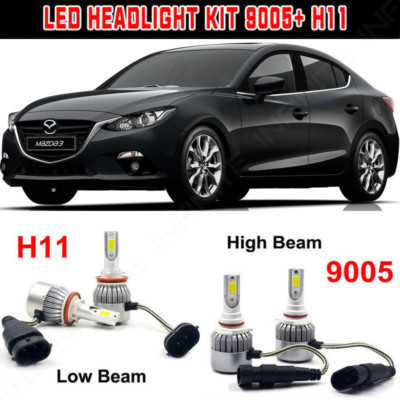 For Mazda 3 2016-2010 LED Headlight Kit CREE H11 9005 HB3  Hi/Lo Beam Power Bulb