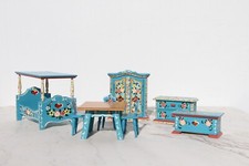 1950s Collection of German Wooden Hand Painted Blue Dollhouse Furnishings