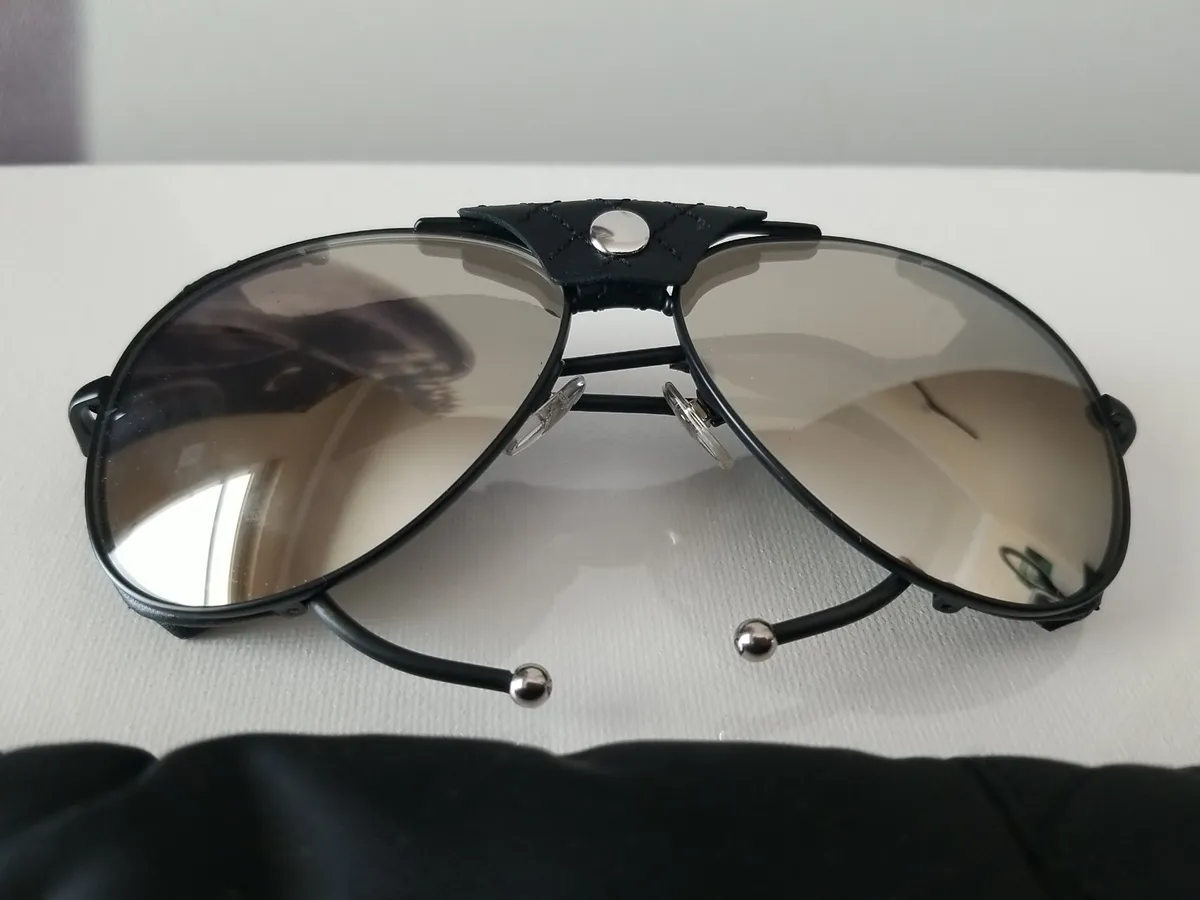 CHANEL Black Sunglasses Pilot Titanium Lambskin CC Mirror Lens Quilt 71265  TP01